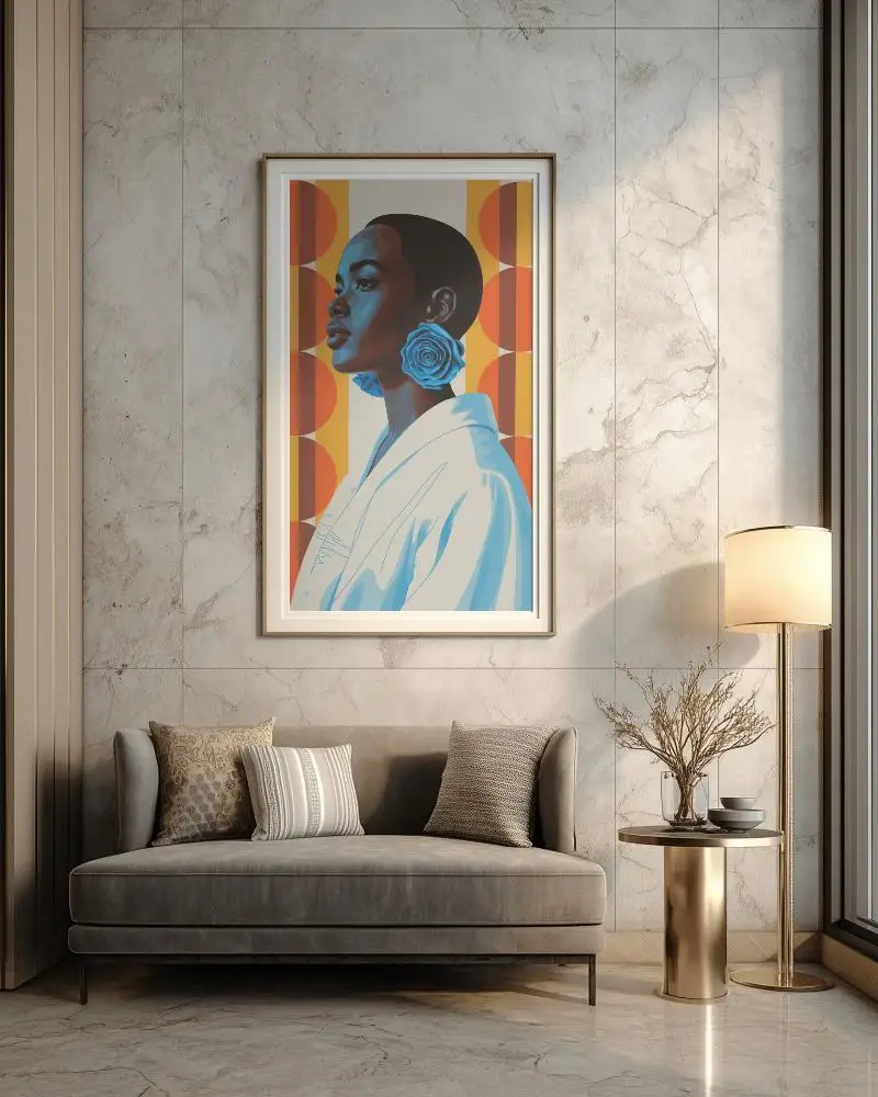 Framed artwork in a neutral living space